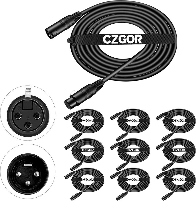 Czgor DMX Cable 10 ft, 10 Pack Flexible 3 Pin Signal XLR Male to Female DMX Cable Wire, Suitable for Stage Lighting Signal XLR Connection Stage Light Cables for Stage Lighting Input & Output - Image 1